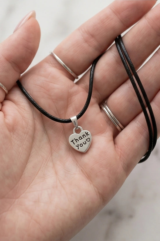Silver Engraved Thank You Heart Necklace