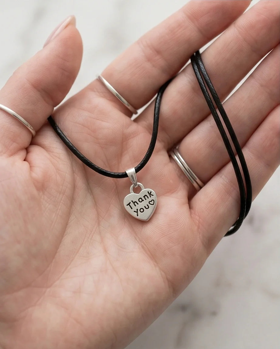Silver Engraved Thank You Heart Necklace