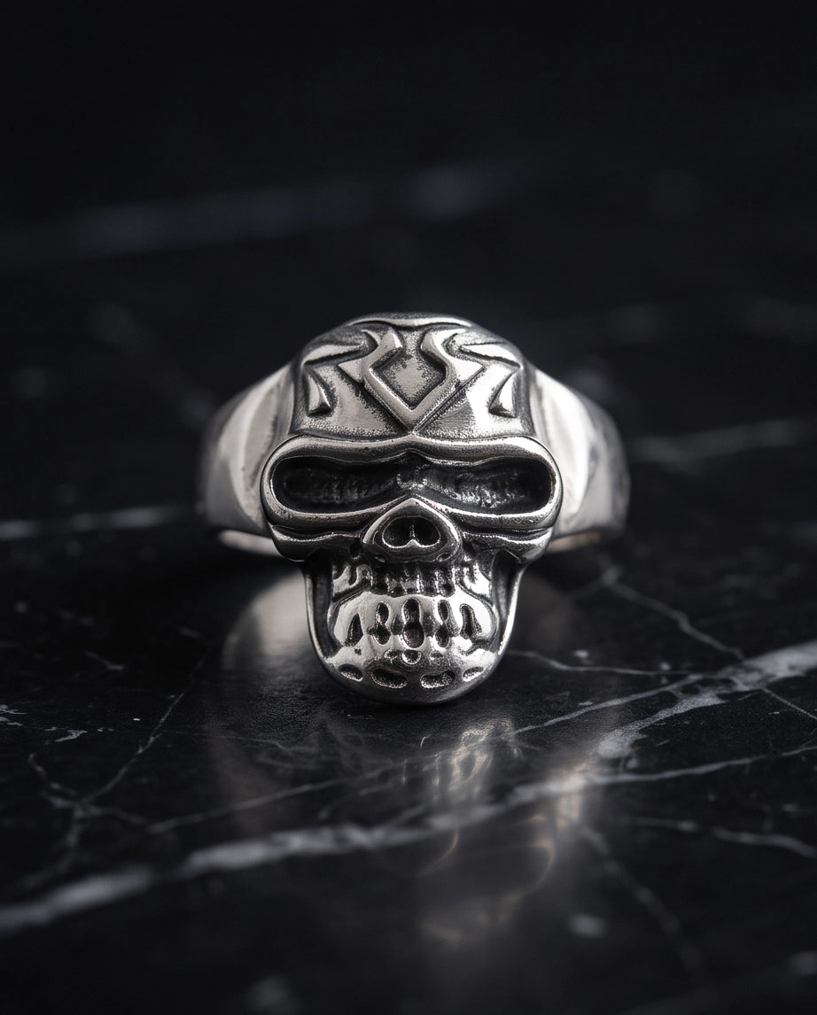 Geometric Crest Skull Ring