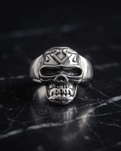 Geometric Crest Skull Ring