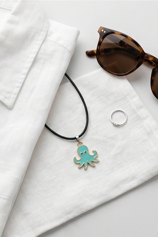 Gold and Turquoise Octopus Pendant Necklace