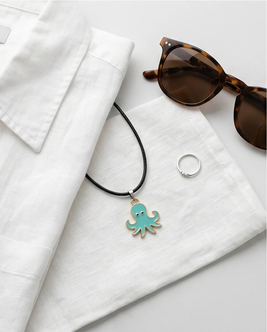 Gold and Turquoise Octopus Pendant Necklace