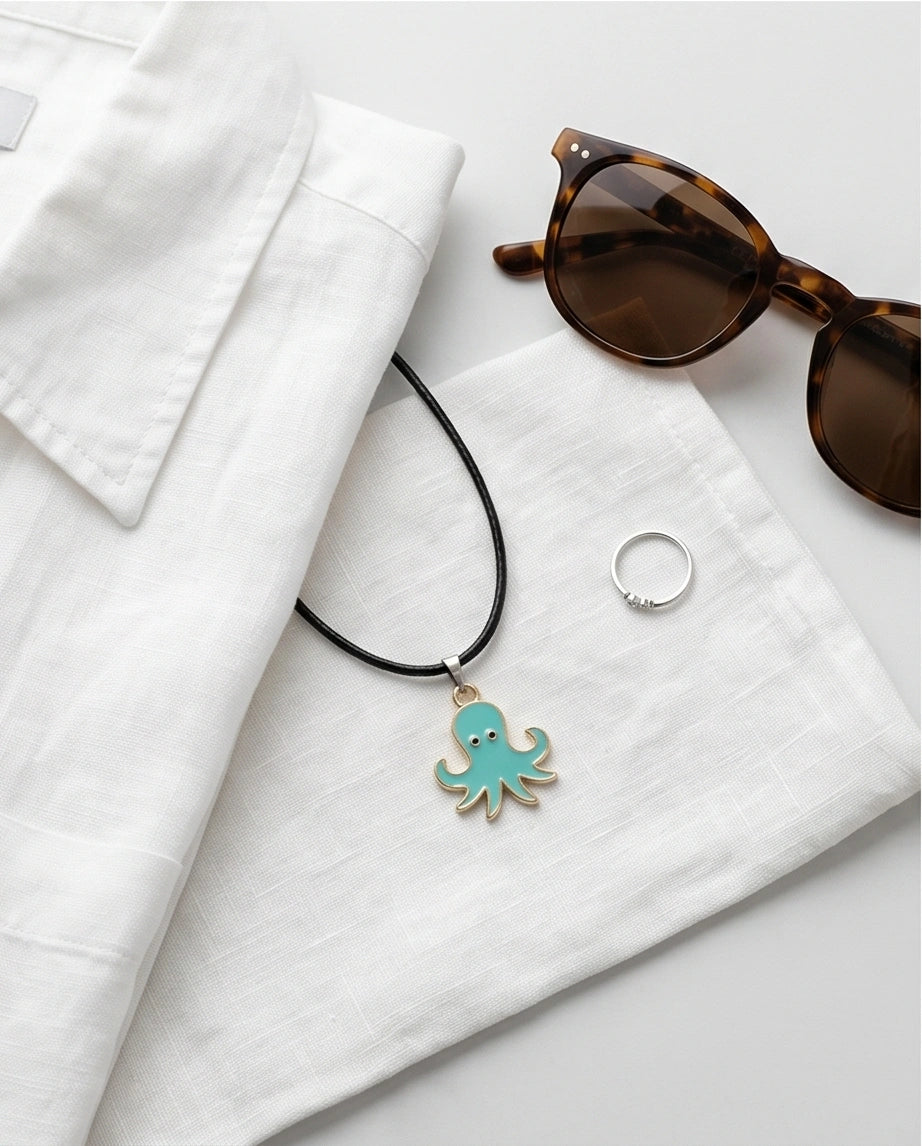 Gold and Turquoise Octopus Pendant Necklace