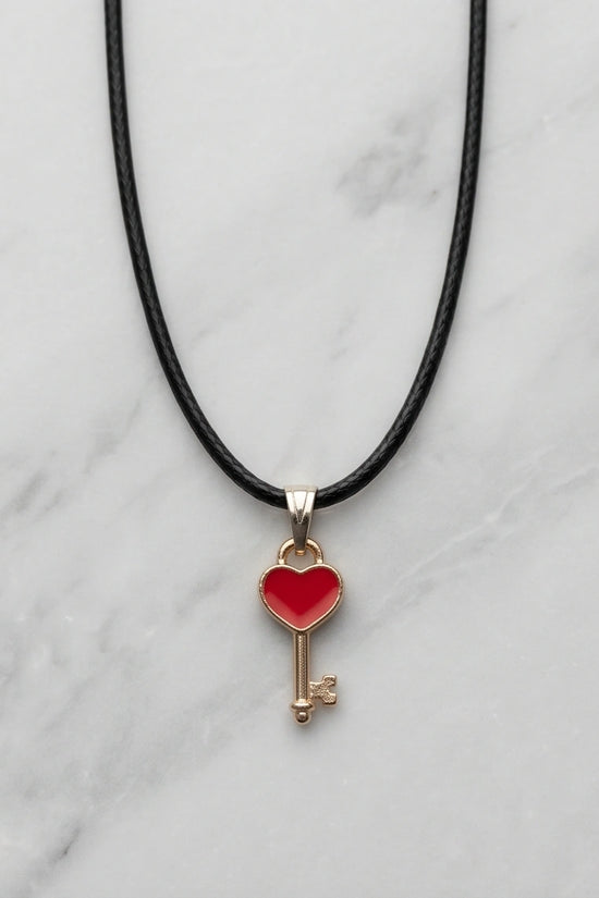 Gold and Red Heart Key Necklace