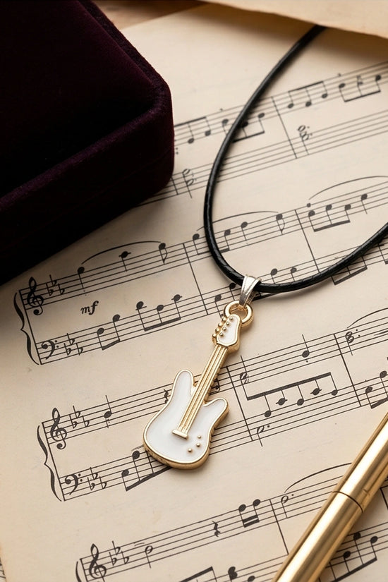 Gold and White Electric Guitar Necklace