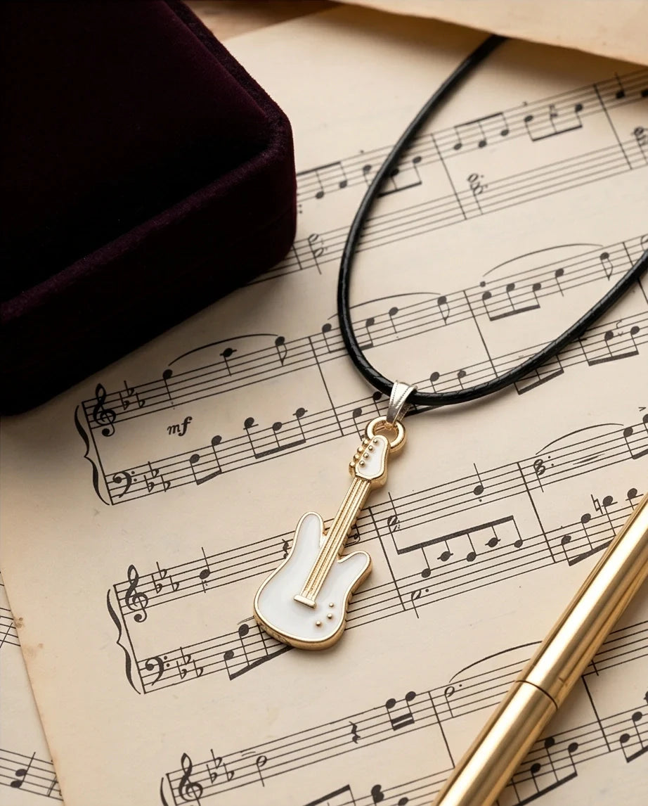 Gold and White Electric Guitar Necklace