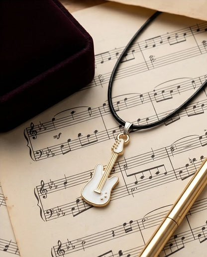 Gold and White Electric Guitar Necklace
