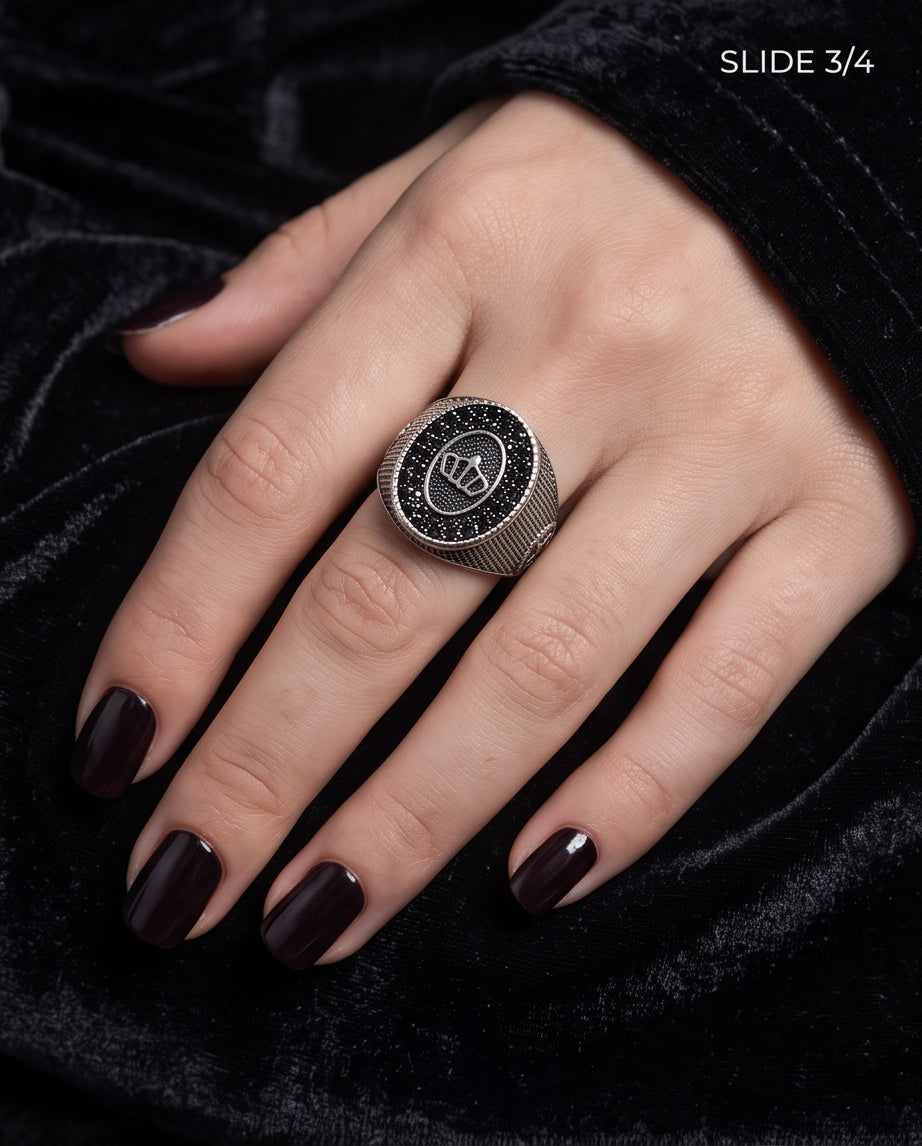 Imperial Crown Stippled Signet Ring