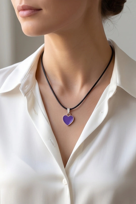 Minimalist Purple Heart Enamel Pendant Necklace