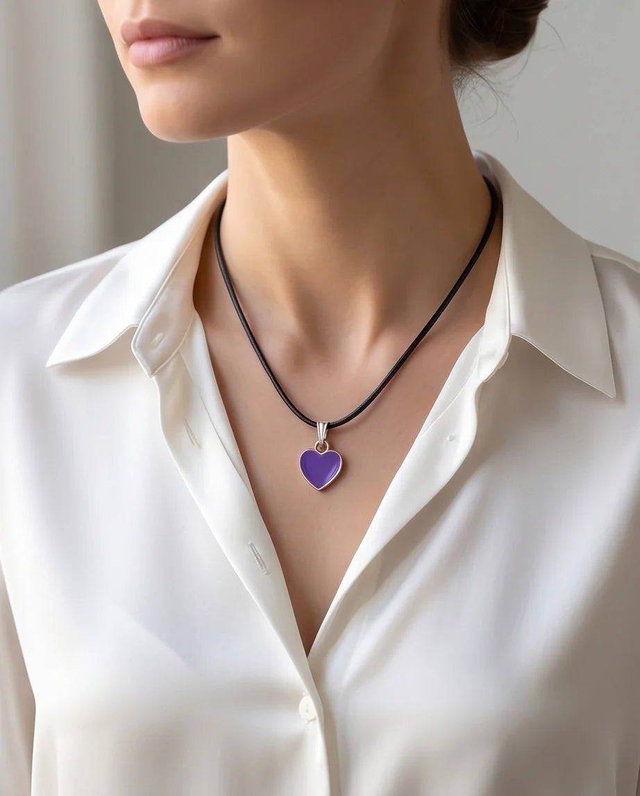 Minimalist Purple Heart Enamel Pendant Necklace