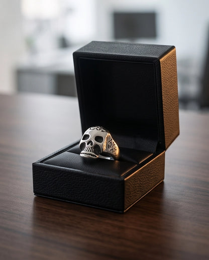Engraved Sculpted Skull Ring