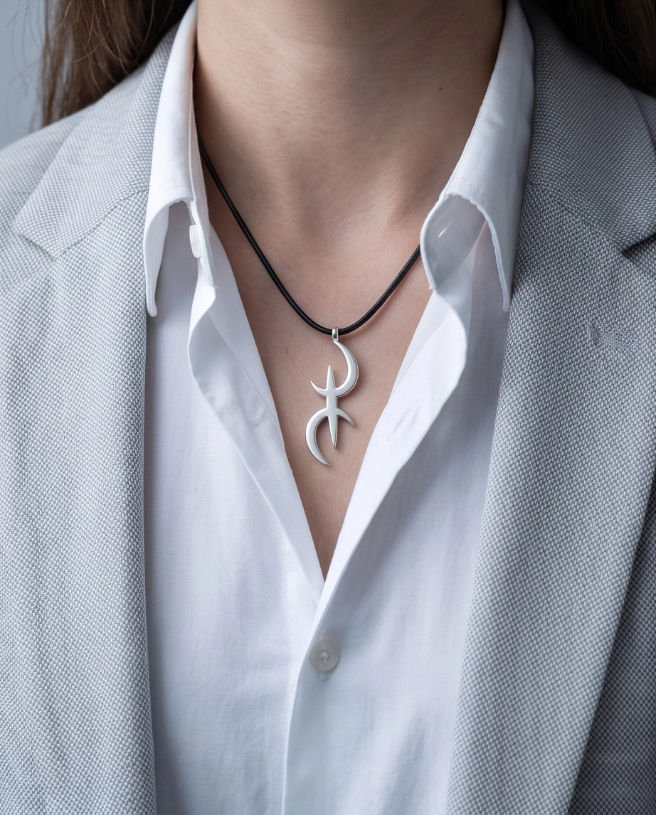 Silver Amazigh Yaz Symbol Cord Necklace
