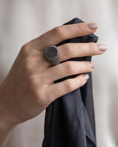 Pointillist Dotted Domed Signet Silver Ring