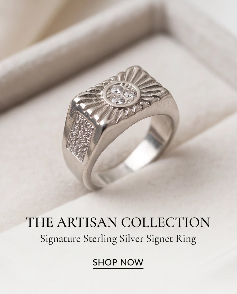 Celestial Sunburst Triple-Crystal Stippled Band Silver Ring