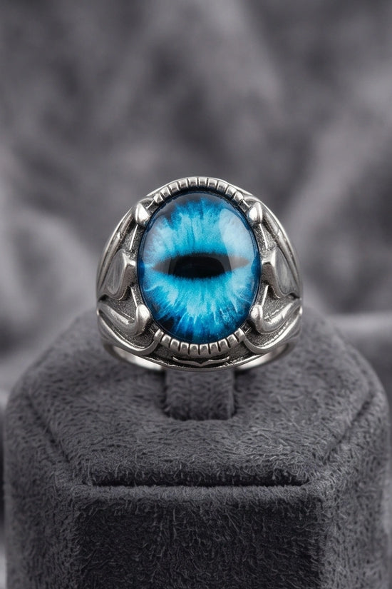 Vintage Sterling Silver Dragon's Claw Azure Eye Ring