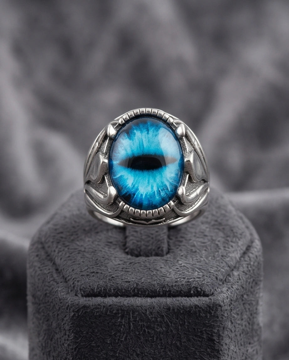 Vintage Sterling Silver Dragon's Claw Azure Eye Ring