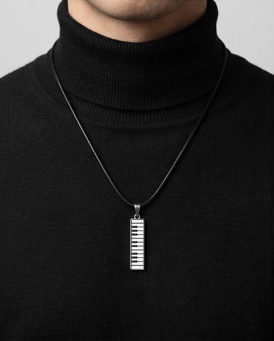Black and White Piano Key Vertical Necklace