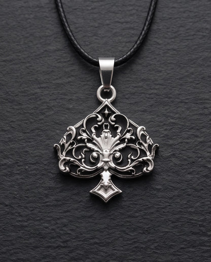 Silver Filigree Ace of Spades Pendant Necklace