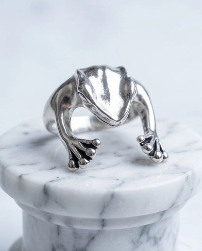 Silver Sculpted Frog Wrap Ring
