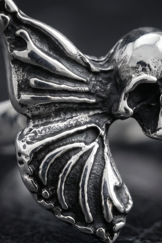 Gothic Sterling Silver Skull Butterfly Ring