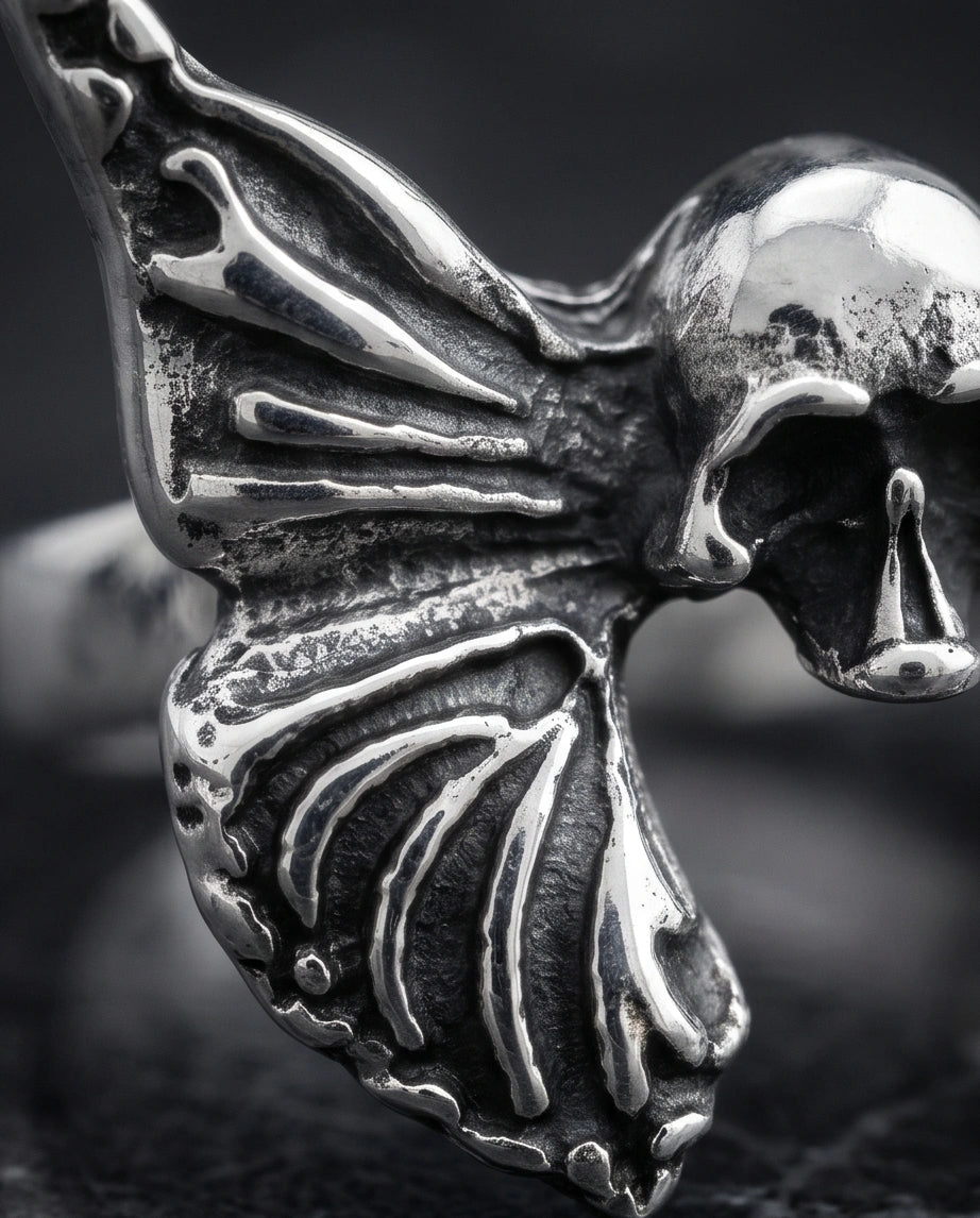 Gothic Sterling Silver Skull Butterfly Ring
