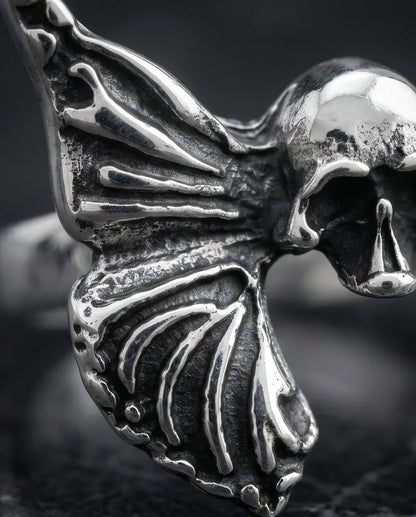 Gothic Sterling Silver Skull Butterfly Ring