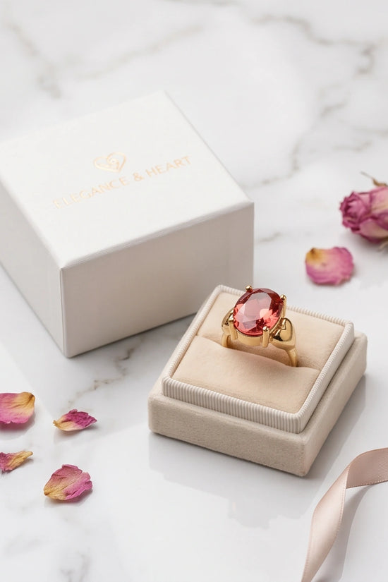 Gold Plated Pink Morganite Oval Heart Accent Ring