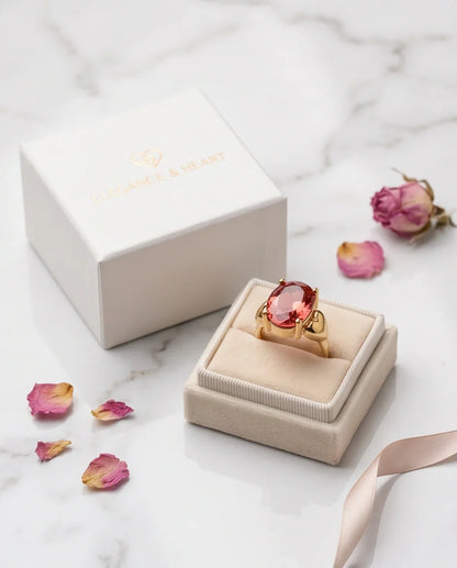 Gold Plated Pink Morganite Oval Heart Accent Ring