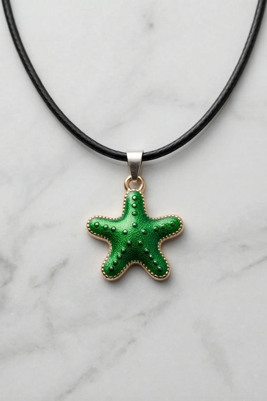 Gold and Green Starfish Pendant Necklace