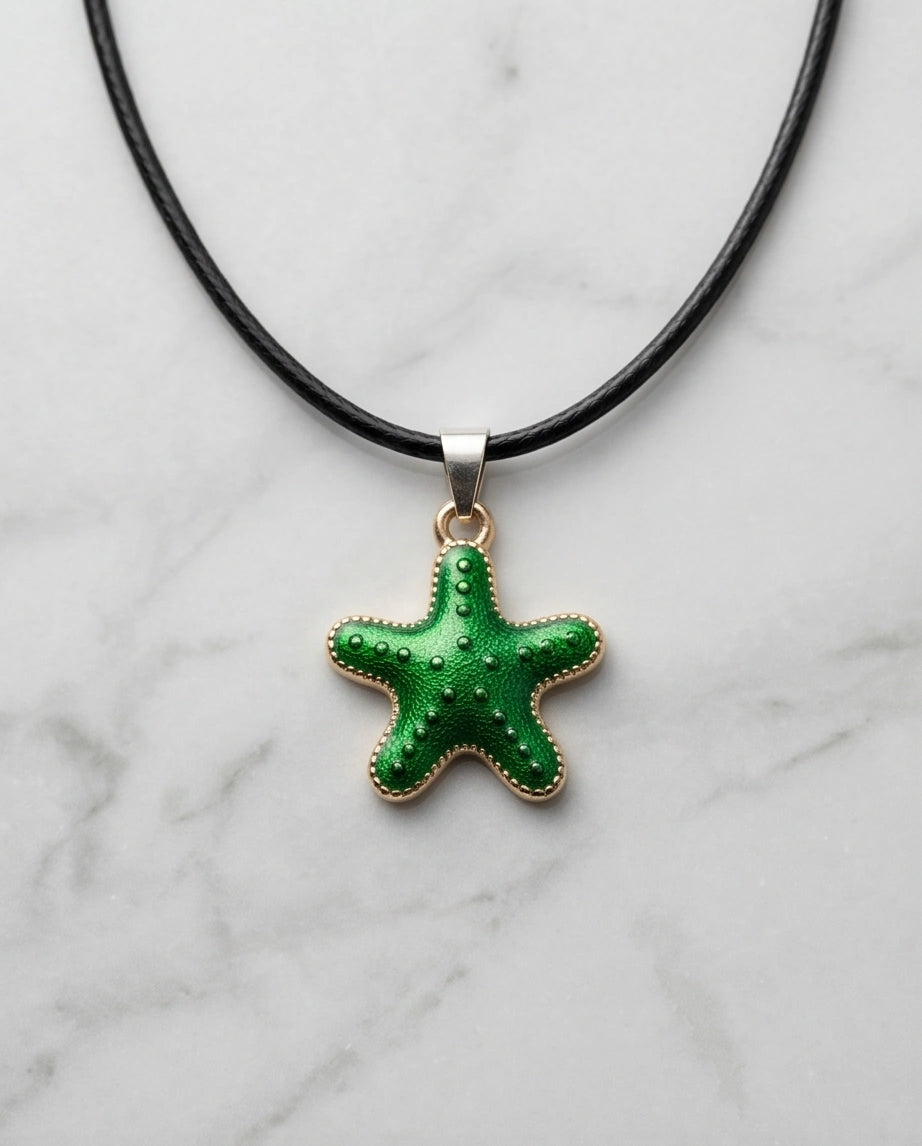 Gold and Green Starfish Pendant Necklace