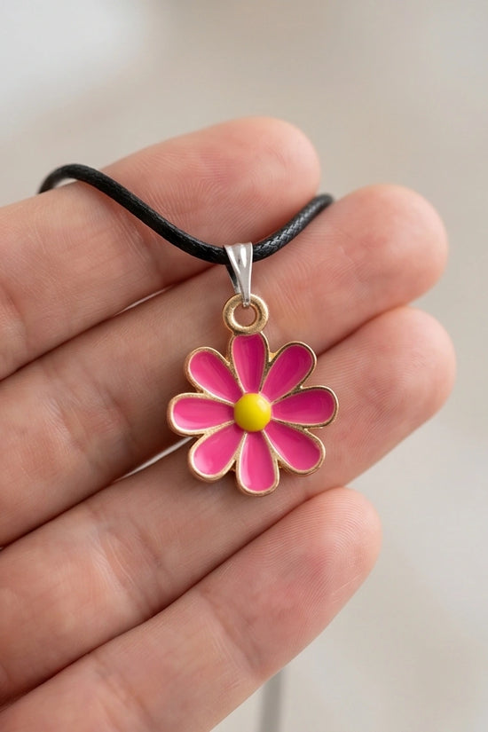 Gold and Hot Pink Daisy Necklace