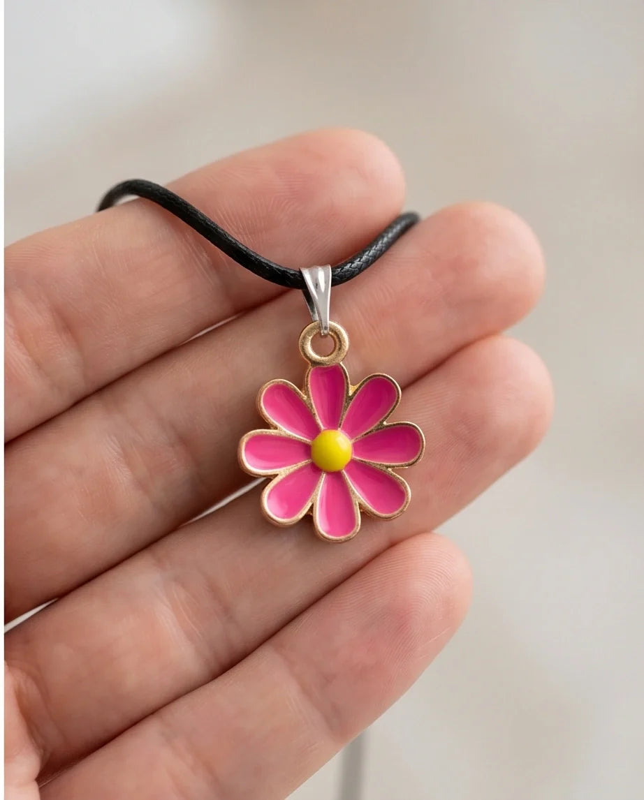 Gold and Hot Pink Daisy Necklace