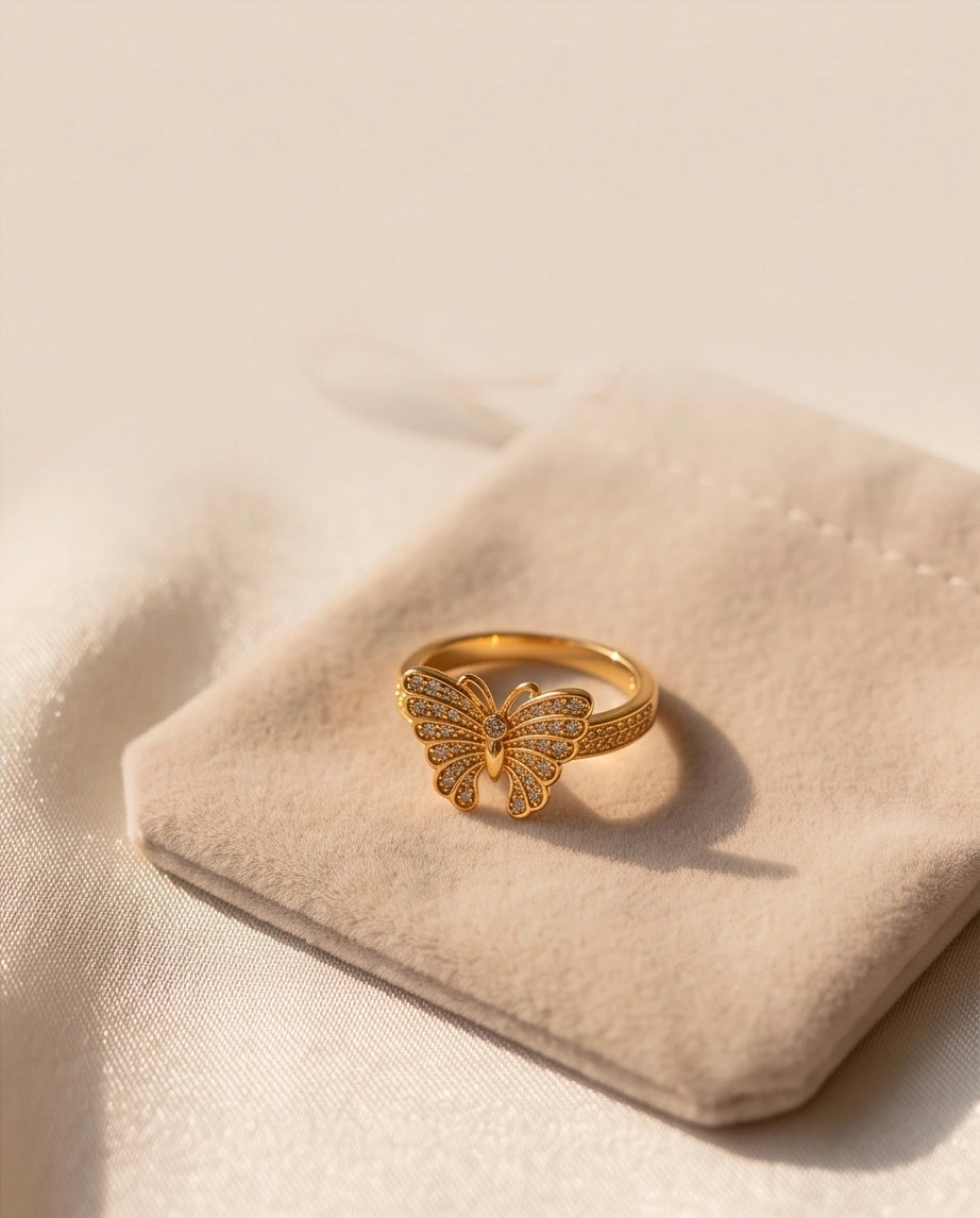 Pavé Monarch Butterfly Gold Ring