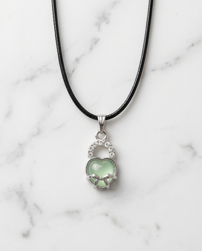 Green Heart Bow Lock Pendant Necklace