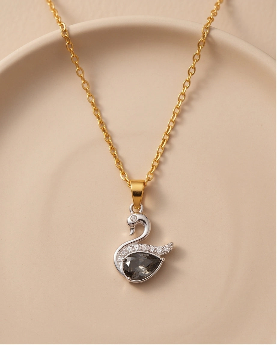 Silver Smoky Quartz Swan Pendant Necklace