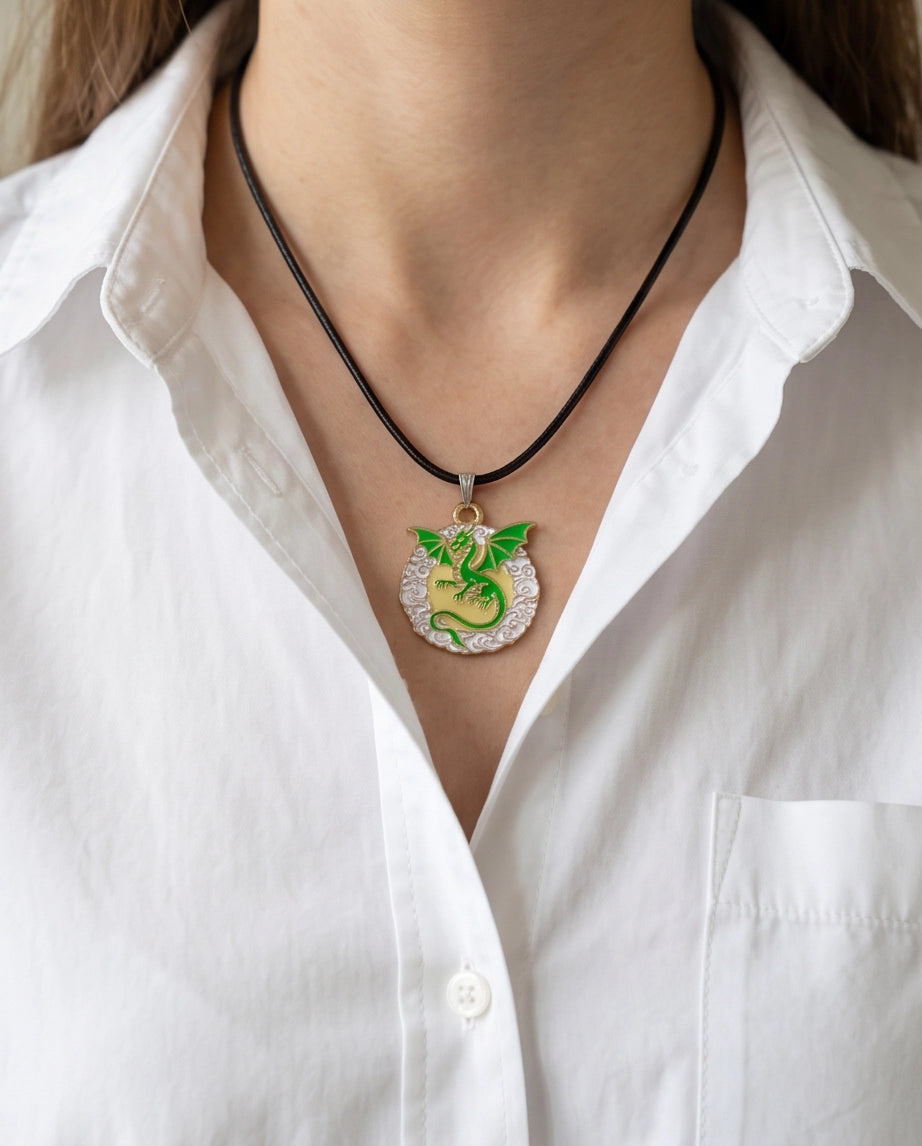 Green Dragon Medallion Cord Necklace