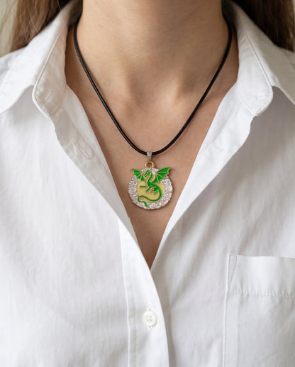Green Dragon Medallion Cord Necklace
