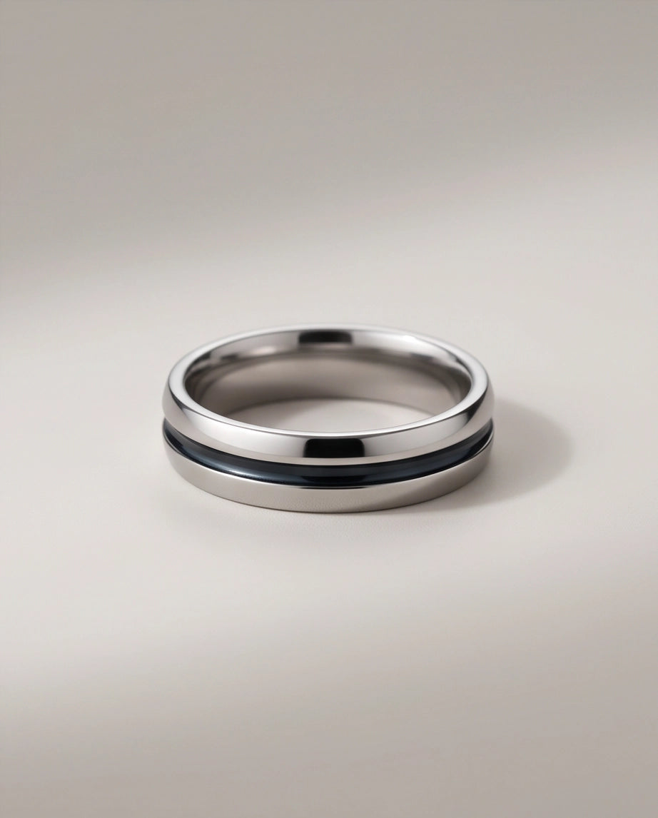 Dual-Tone Inlaid Channel Silver Band