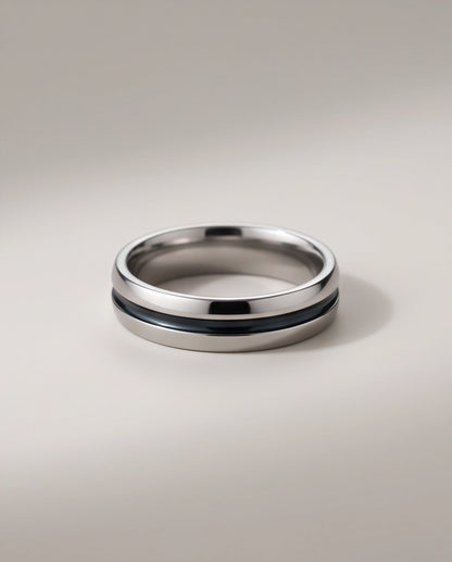 Dual-Tone Inlaid Channel Silver Band