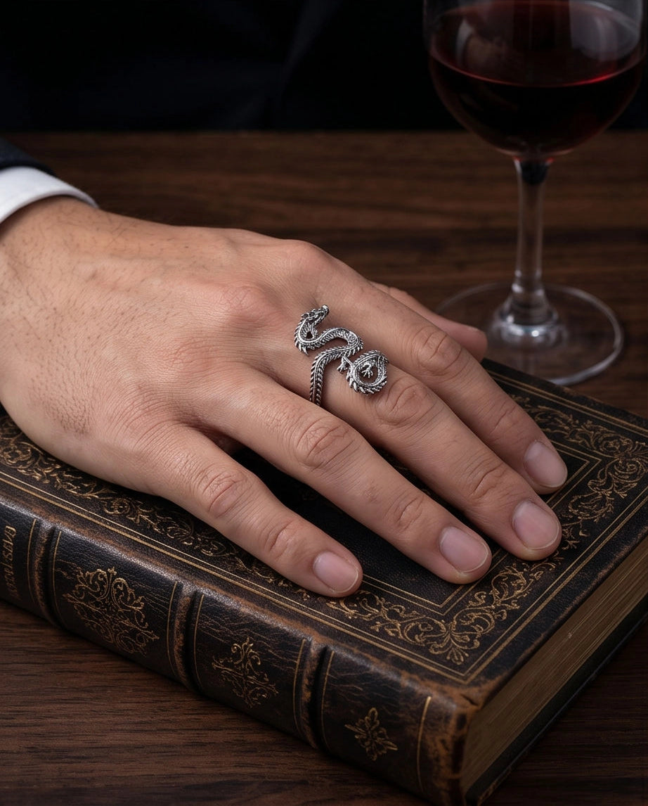 Oxidized Silver Coiled Dragon Wrap Ring