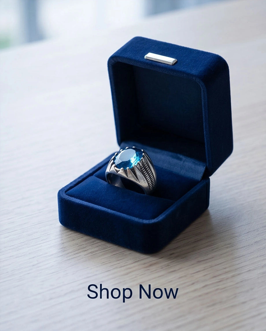 Oxidized Silver Oval Aqua Blue Claw Signet Ring