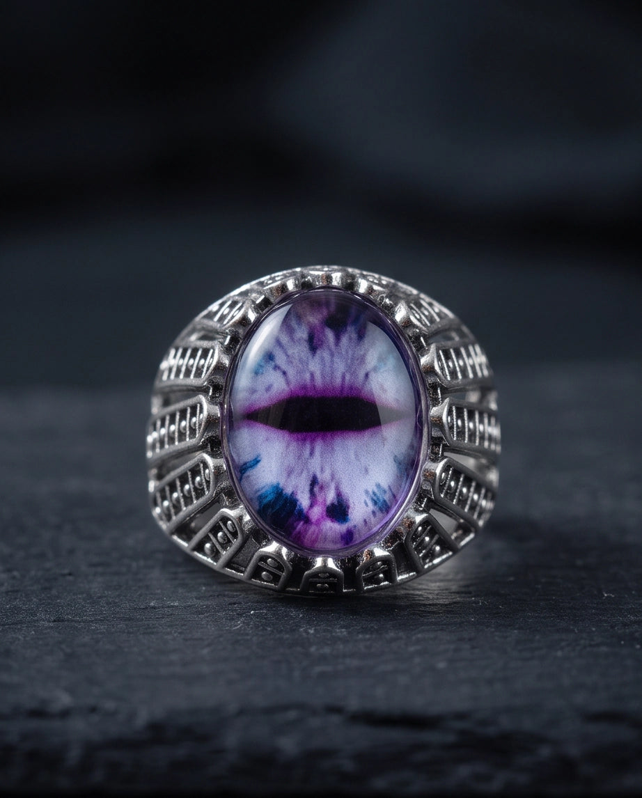 Amethyst Lattice Slit-Pupil Silver Ring