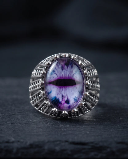 Amethyst Lattice Slit-Pupil Silver Ring