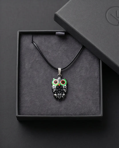 Mystic Green-Eyed Tribal Owl Pendant Necklace