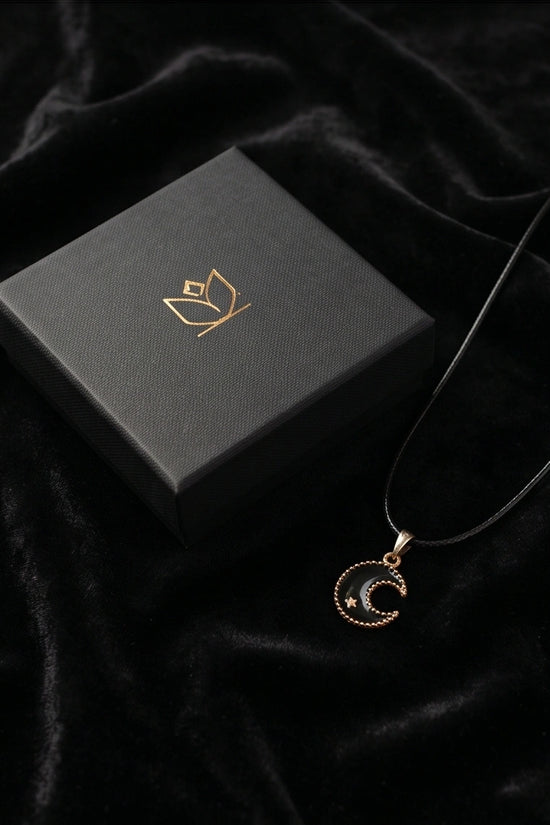 Gold Beaded Crescent Moon and Star Necklace