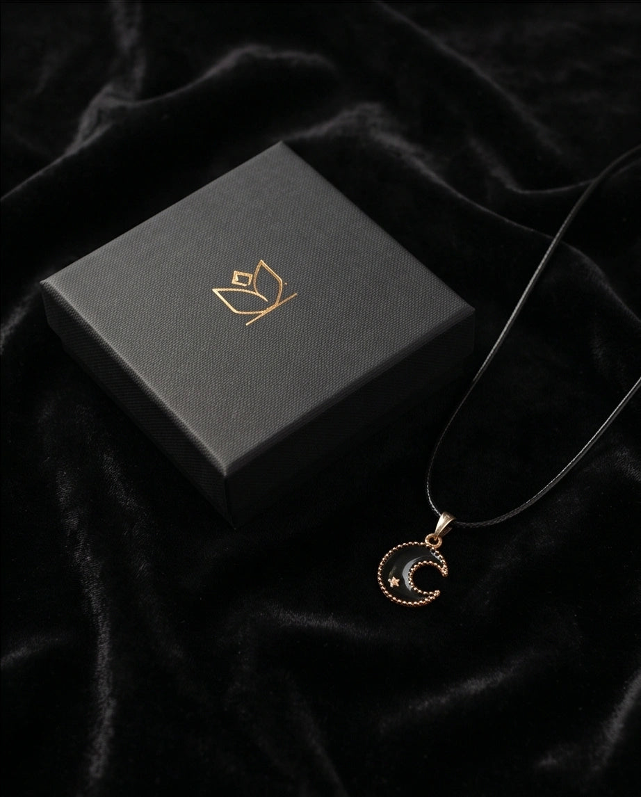 Gold Beaded Crescent Moon and Star Necklace