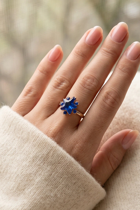 Gold Celestial Royal Blue Sapphire Star Ring