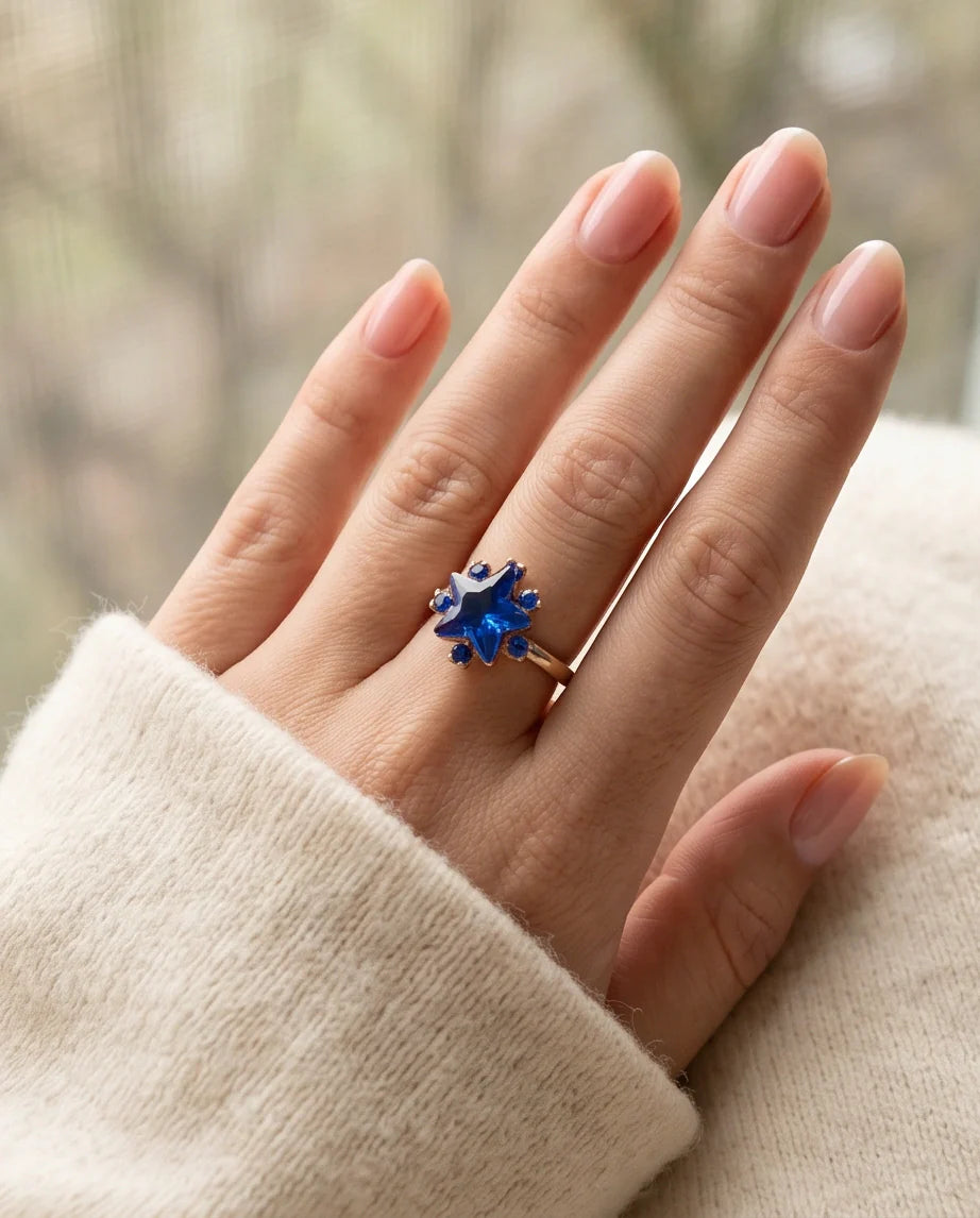Gold Celestial Royal Blue Sapphire Star Ring