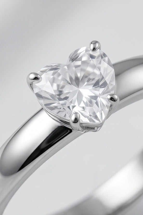 Sterling Silver Heart-Cut Moissanite Solitaire Ring