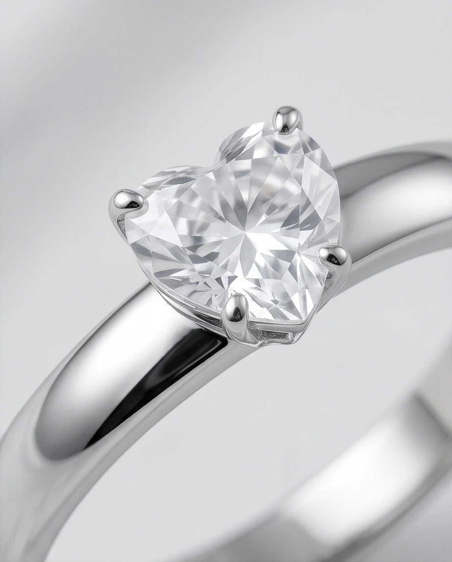 Sterling Silver Heart-Cut Moissanite Solitaire Ring